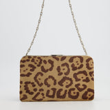 Valentino Brown Pony Hair Leopard Crystal Chained Shoulder Bag