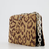 Valentino Brown Pony Hair Leopard Crystal Chained Shoulder Bag