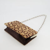 Valentino Brown Pony Hair Leopard Crystal Chained Shoulder Bag