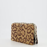 Valentino Brown Pony Hair Leopard Crystal Chained Shoulder Bag