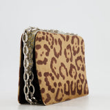 Valentino Brown Pony Hair Leopard Crystal Chained Shoulder Bag