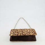 Valentino Brown Pony Hair Leopard Crystal Chained Shoulder Bag