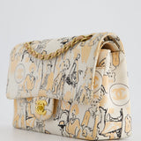 Chanel Peach and White Vintage Coco Print Classic Medium Double Flap Bag in Fabric with Brushed Gold Hardware