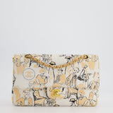 Chanel Peach and White Vintage Coco Print Classic Medium Double Flap Bag in Fabric with Brushed Gold Hardware