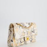 Chanel Peach and White Vintage Coco Print Classic Medium Double Flap Bag in Fabric with Brushed Gold Hardware