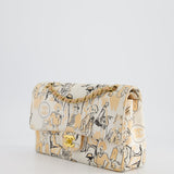 Chanel Peach and White Vintage Coco Print Classic Medium Double Flap Bag in Fabric with Brushed Gold Hardware