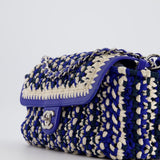 Chanel Navy, Blue and Cream Crochet Flap Bag with Silver Hardware