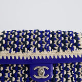 Chanel Navy, Blue and Cream Crochet Flap Bag with Silver Hardware