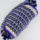 Chanel Navy, Blue and Cream Crochet Flap Bag with Silver Hardware