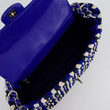 Chanel Navy, Blue and Cream Crochet Flap Bag with Silver Hardware