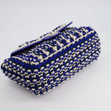 Chanel Navy, Blue and Cream Crochet Flap Bag with Silver Hardware