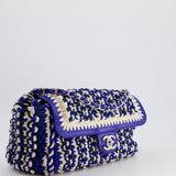 Chanel Navy, Blue and Cream Crochet Flap Bag with Silver Hardware