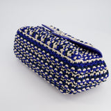 Chanel Navy, Blue and Cream Crochet Flap Bag with Silver Hardware