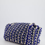 Chanel Navy, Blue and Cream Crochet Flap Bag with Silver Hardware