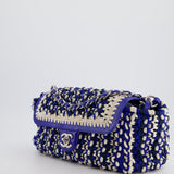 Chanel Navy, Blue and Cream Crochet Flap Bag with Silver Hardware