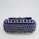 Chanel Navy, Blue and Cream Crochet Flap Bag with Silver Hardware