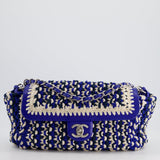 Chanel Navy, Blue and Cream Crochet Flap Bag with Silver Hardware