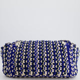 Chanel Navy, Blue and Cream Crochet Flap Bag with Silver Hardware