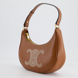 Celine Tan Ava Bag in Smooth Calfskin with Triomphe Embroidery and Gold Hardware