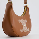 Celine Tan Ava Bag in Smooth Calfskin with Triomphe Embroidery and Gold Hardware