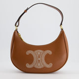 Celine Tan Ava Bag in Smooth Calfskin with Triomphe Embroidery and Gold Hardware