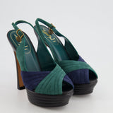 Saint Laurent Black, Green and Blue Suede Platform Heels Size EU 37