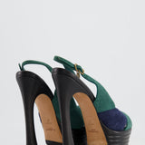 Saint Laurent Black, Green and Blue Suede Platform Heels Size EU 37