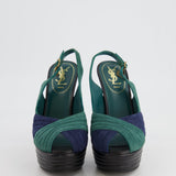 Saint Laurent Black, Green and Blue Suede Platform Heels Size EU 37