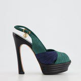 Saint Laurent Black, Green and Blue Suede Platform Heels Size EU 37