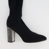 Rene Caovilla Black Stretch High-Knee Boots with Crystal Heel Size EU 37 RRP £1,450