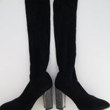 Rene Caovilla Black Stretch High-Knee Boots with Crystal Heel Size EU 37 RRP £1,450