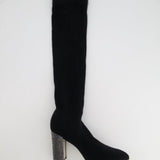 Rene Caovilla Black Stretch High-Knee Boots with Crystal Heel Size EU 37 RRP £1,450