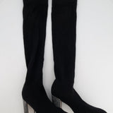 Rene Caovilla Black Stretch High-Knee Boots with Crystal Heel Size EU 37 RRP £1,450