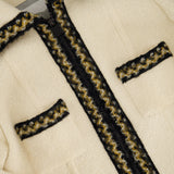 Chanel Cream Tweed Jacket with Brown, White ZigZag Trim Detail Size FR 38 (UK 10)