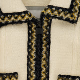 Chanel Cream Tweed Jacket with Brown, White ZigZag Trim Detail Size FR 38 (UK 10)