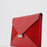 Céline Red Leather and Suede Envelope Pouch Bag with Silver Hardware