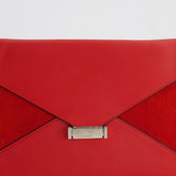 Céline Red Leather and Suede Envelope Pouch Bag with Silver Hardware