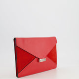 Céline Red Leather and Suede Envelope Pouch Bag with Silver Hardware