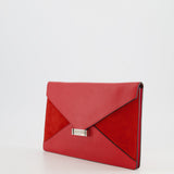 Céline Red Leather and Suede Envelope Pouch Bag with Silver Hardware