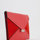 Céline Red Leather and Suede Envelope Pouch Bag with Silver Hardware