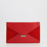 Céline Red Leather and Suede Envelope Pouch Bag with Silver Hardware