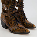 Chloé Brown Python Lace-Up High Knee Cowboy Boots Size EU 41