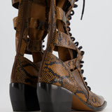 Chloé Brown Python Lace-Up High Knee Cowboy Boots Size EU 41