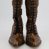 Chloé Brown Python Lace-Up High Knee Cowboy Boots Size EU 41