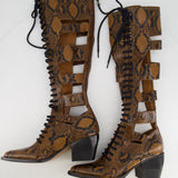 Chloé Brown Python Lace-Up High Knee Cowboy Boots Size EU 41