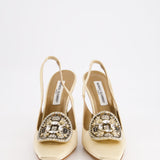 Manolo Blahnik Ivory Satin Sling-Back Heels with Jewel Detail Size EU 40.5