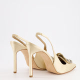 Manolo Blahnik Ivory Satin Sling-Back Heels with Jewel Detail Size EU 40.5