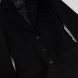 Ermanno Scervino Black Single-Breasted Blazer Jacket with Black Flower Patch Detail Logo Button Detail Size IT 36 (UK 4)