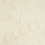 Gucci Cream Tennis Racket Embroidered Hoodie with Logo Detail Size IT 40 (UK 8)