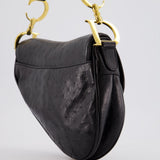 Christian Dior by John Galliano 2000 Black Ostrich Saddle Bag with Gold Hardware